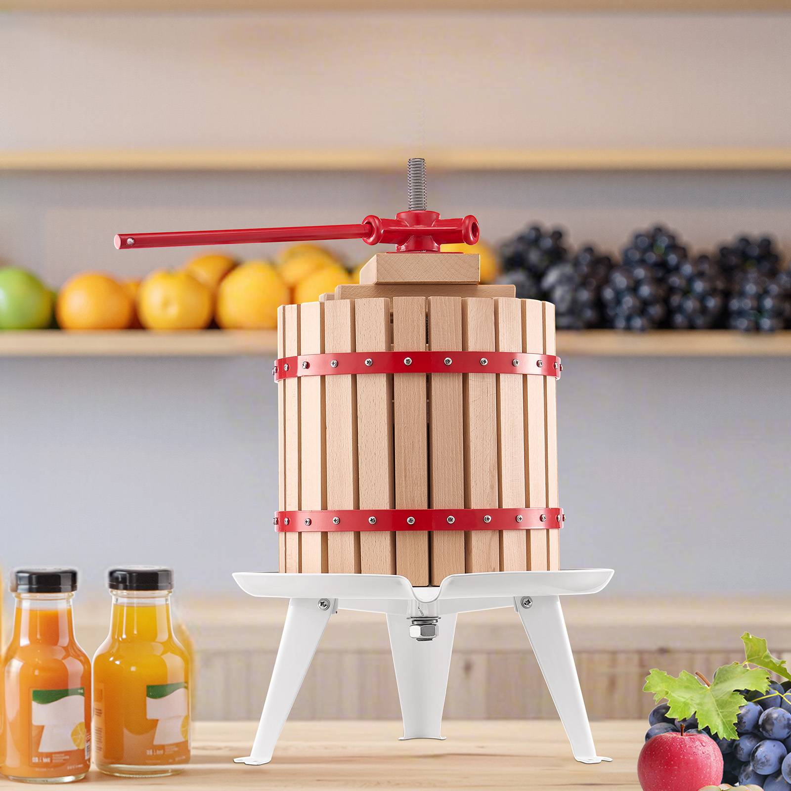 VEVOR Pressoir fruits manuel 12 L, panier bois massif, 8 blocs, presse-agrumes. - Image 8