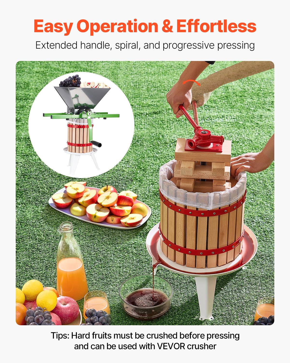 VEVOR Pressoir fruits manuel 12 L, panier bois massif, 8 blocs, presse-agrumes. - Image 4