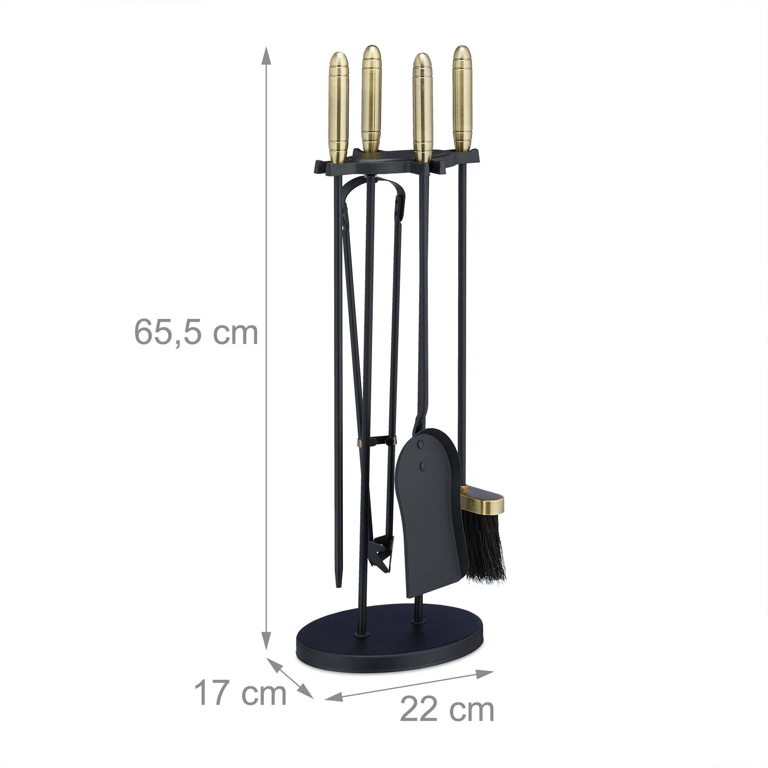 Helloshop26 - Ensemble serviteur de cheminée 5 pièces acier laiton accessoire pelle balai support tisonnier noir - Image 4