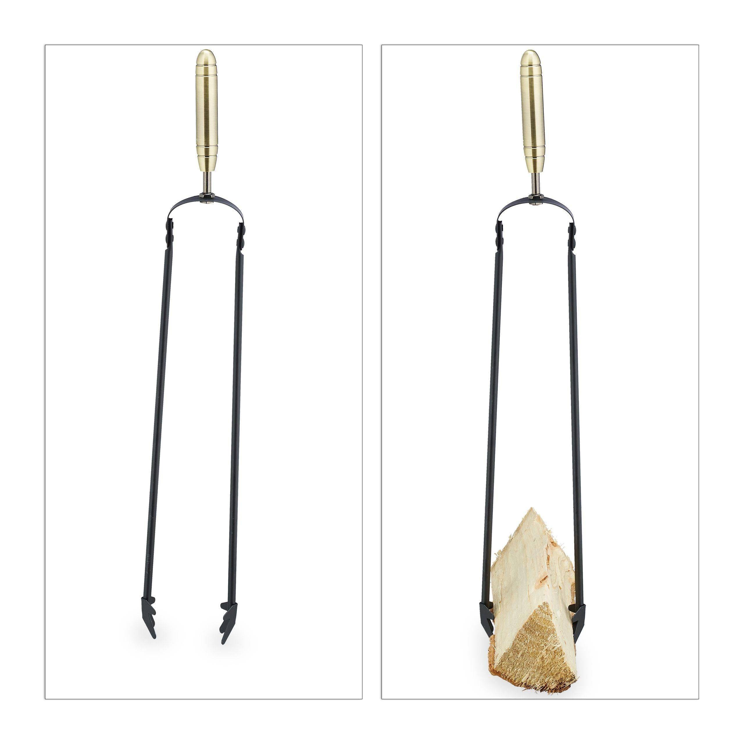 Helloshop26 - Ensemble serviteur de cheminée 5 pièces acier laiton accessoire pelle balai support tisonnier noir - Image 3