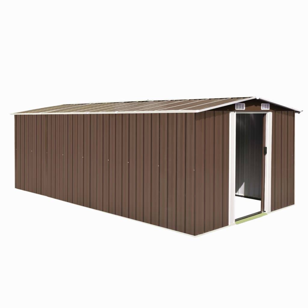 Helloshop26 - Abri de jardin cabane cabanon maison de stockage remise extérieur hangar outils robuste 257 x 489 x 181 cm métal marron - Image 1