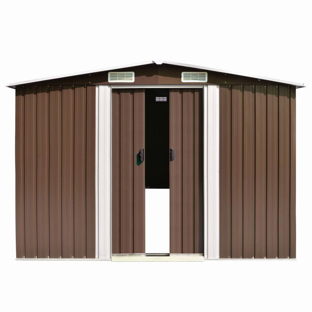 Helloshop26 - Abri de jardin cabane cabanon maison de stockage remise extérieur hangar outils robuste 257 x 489 x 181 cm métal marron - Image 2