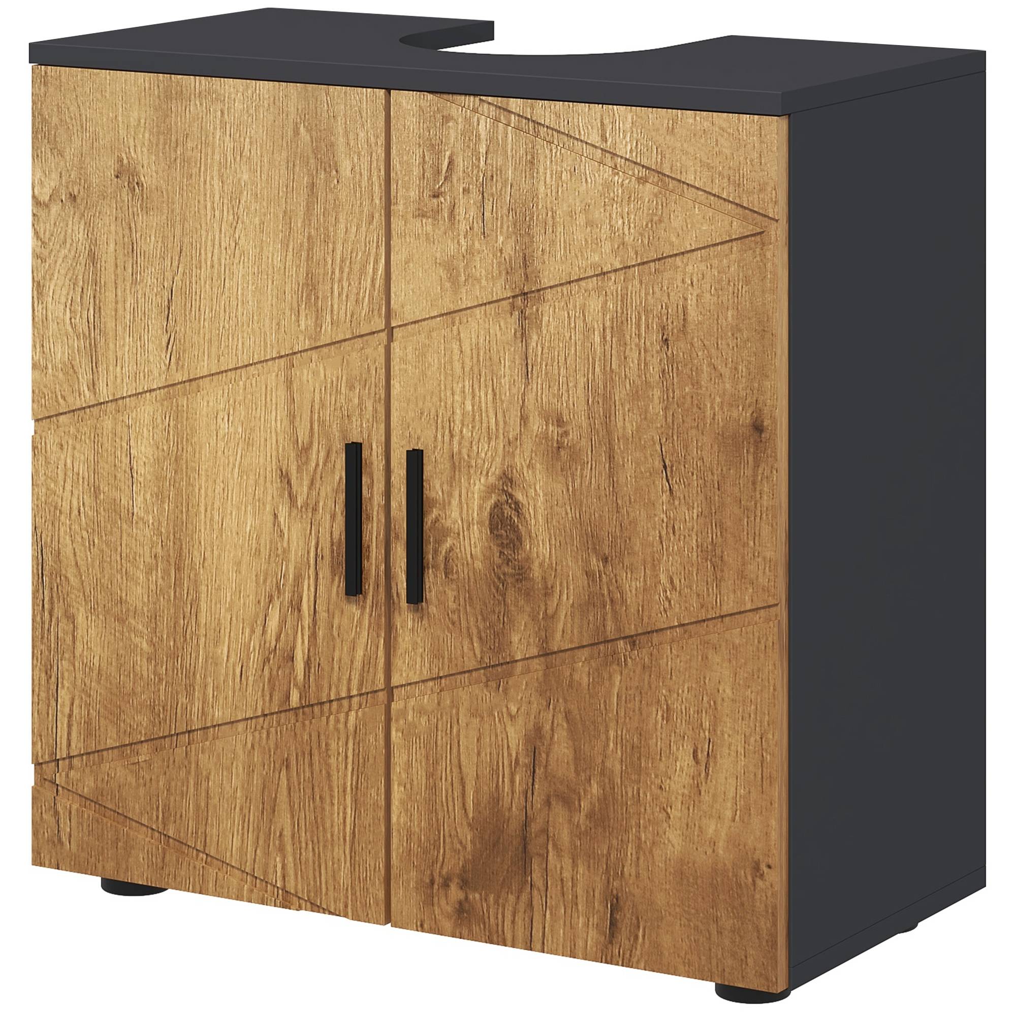 Sans Marque - Meuble vasque colonne armoire 2 portes 60x30x60 cm chêne - Image 2