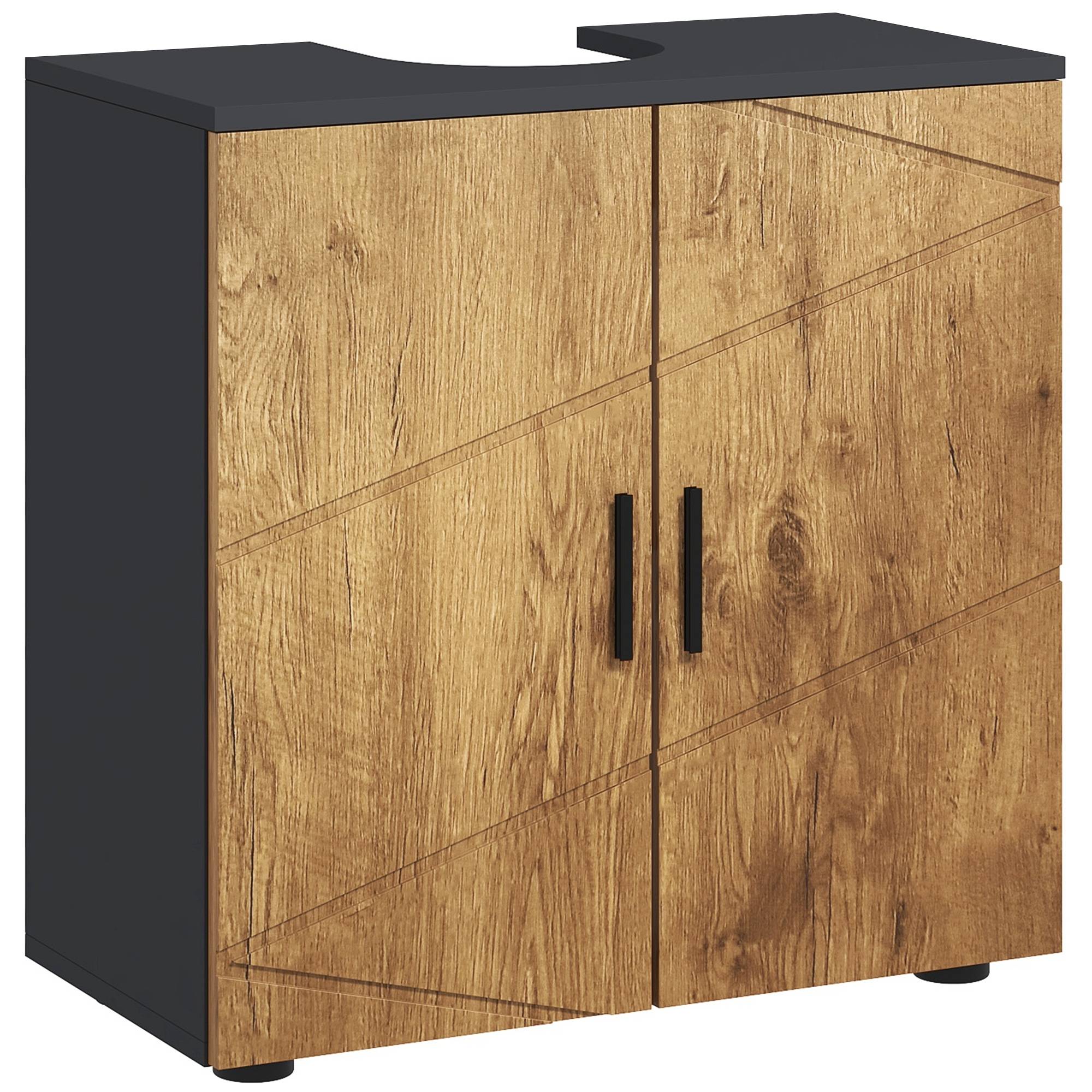 Sans Marque - Meuble vasque colonne armoire 2 portes 60x30x60 cm chêne - Image 1