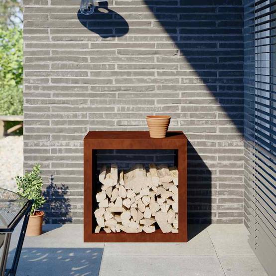 Range-bûches Carré Acier Corten Stockage Extérieur Tendance 60x40x60cm - ComfortXL Outdoor Living - Image 1