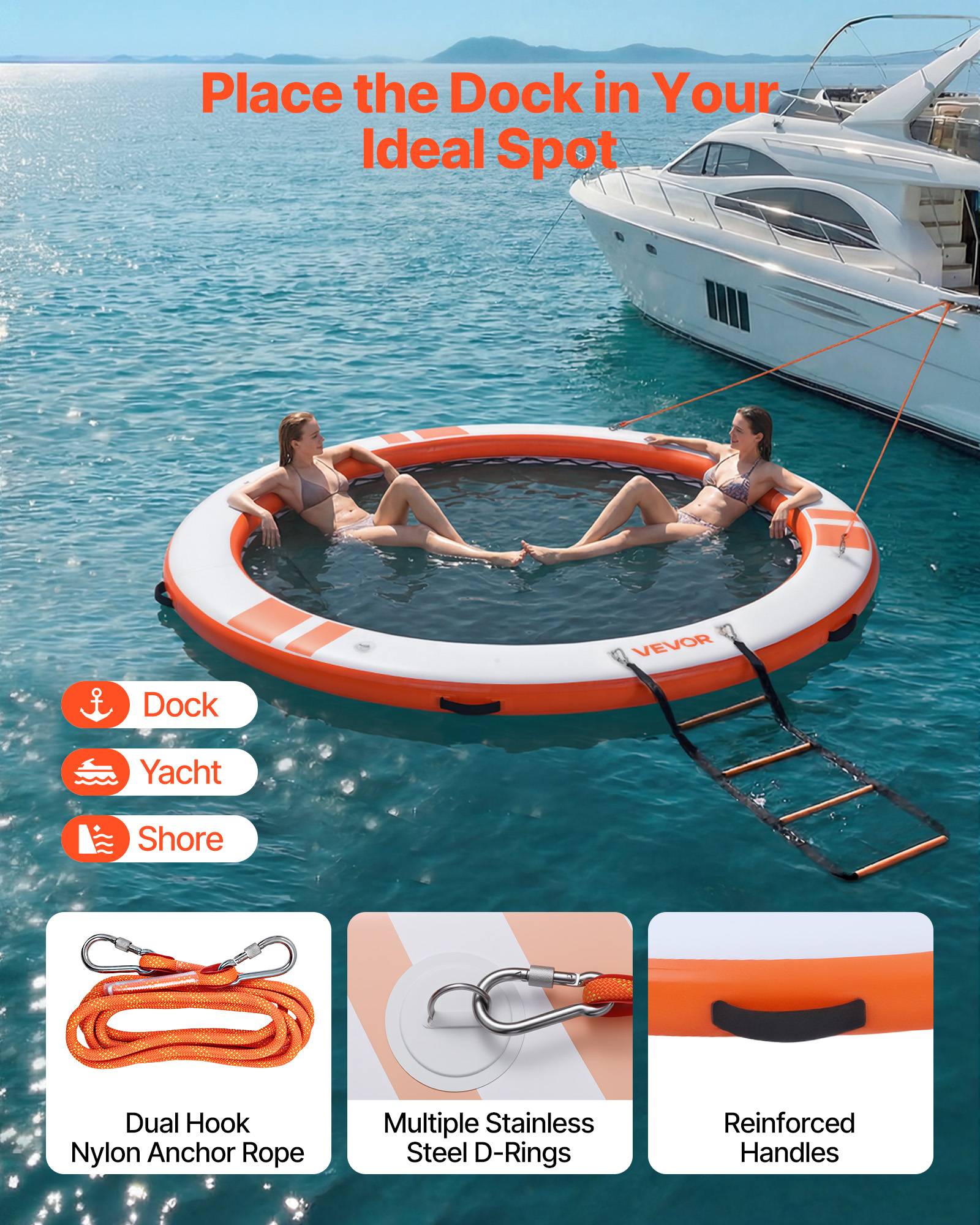 Vevor - VEVOR Quai Flottant Gonflable Plateforme de Quai Ronde 3,05 m Orange avec Sac - Image 4