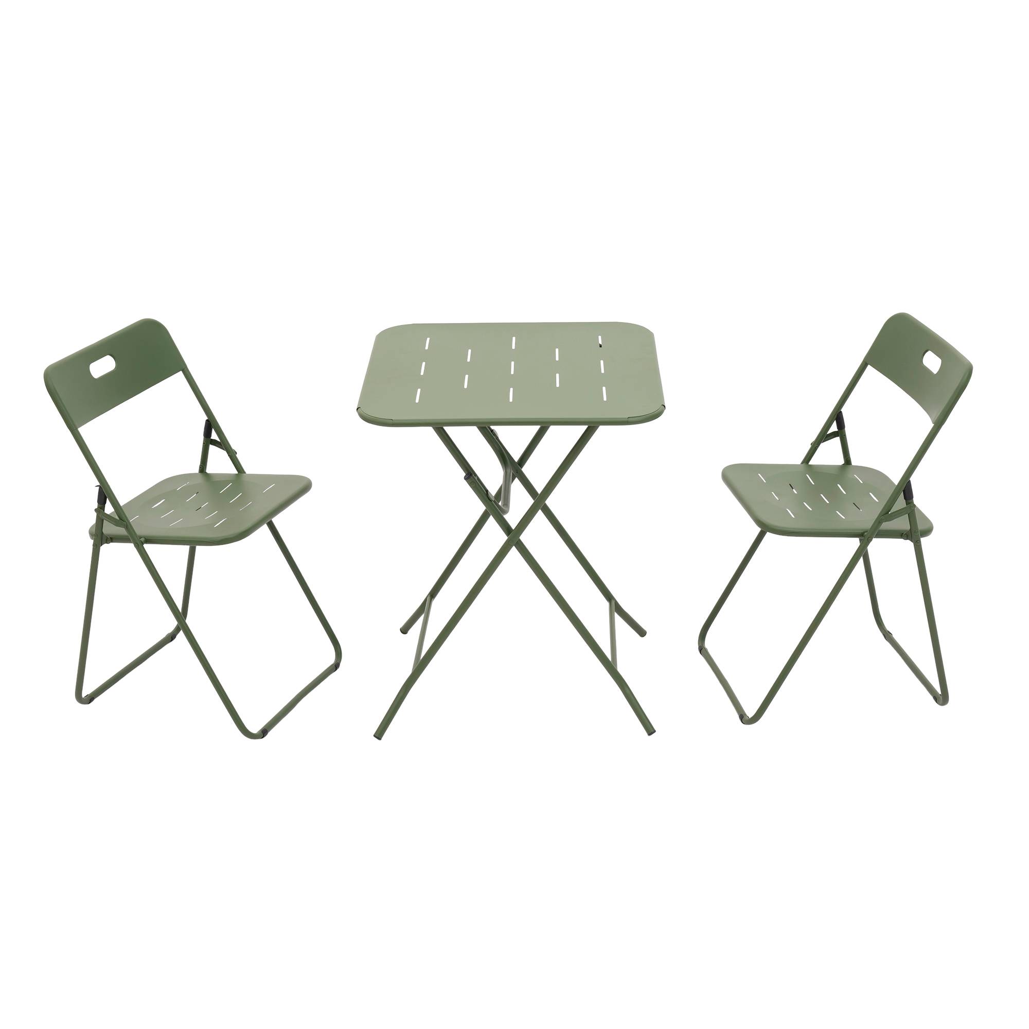 Ensemble Table et Chaise de Jardin avec 1 Table et 2 Chaises pour 2 personnes Acier Vert