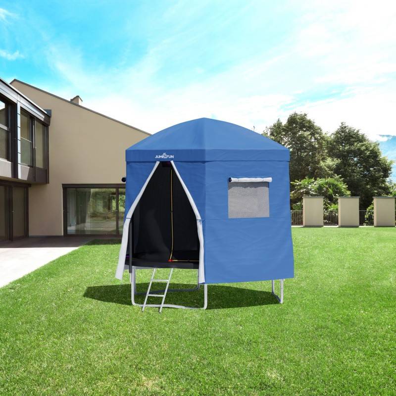 Tente De Protection Pour Trampoline 457 Cm – Housse Oxford Anti-UV, Fenêtres Mails, Montage Sans Barre – Pour 6 Barres Droites (Bleu)