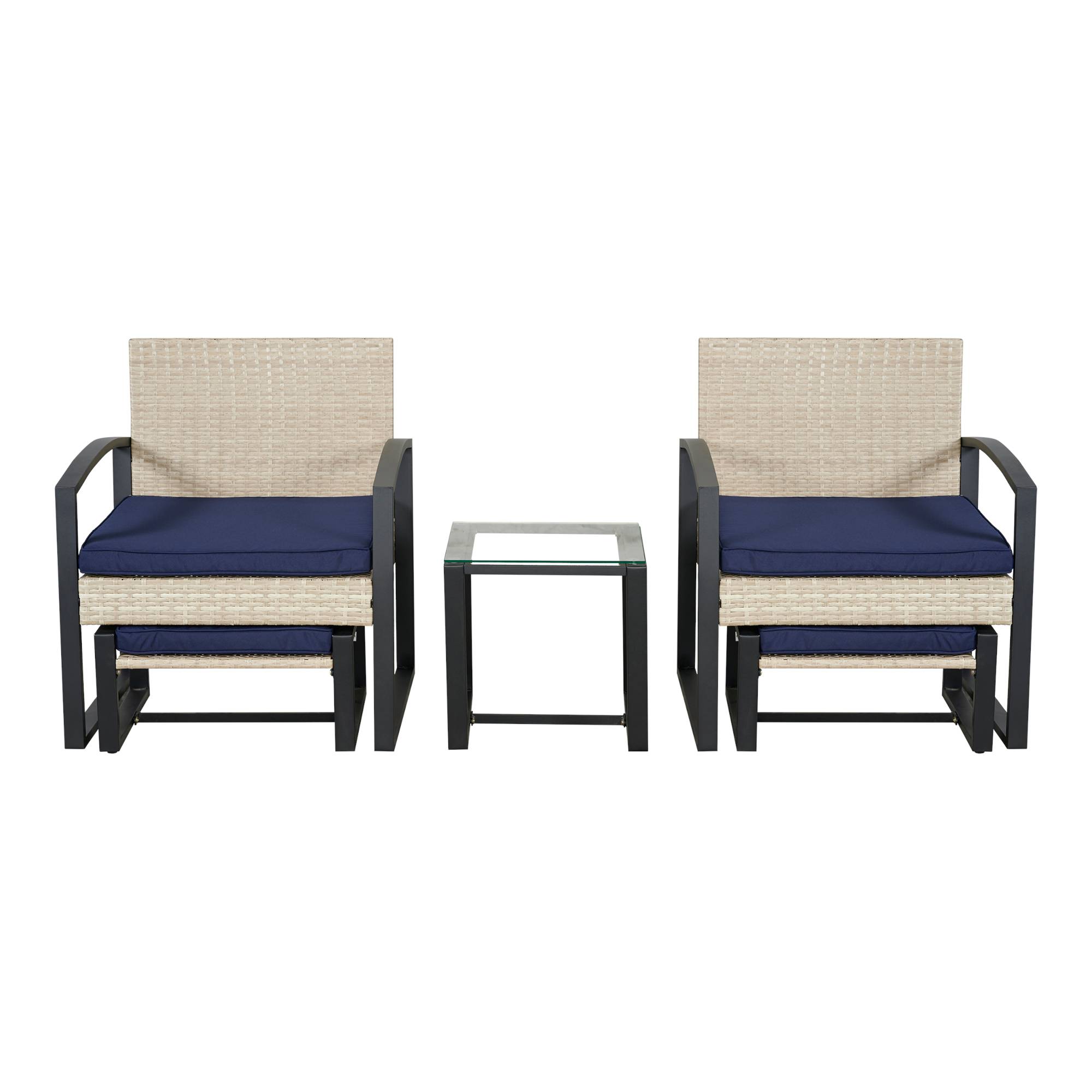 Casa.Pro - Salon de jardin 5 pièces Calvello avec table 2 chaises 2 repose-pieds aspect rotin bleu marine noir casa.pro - Image 4