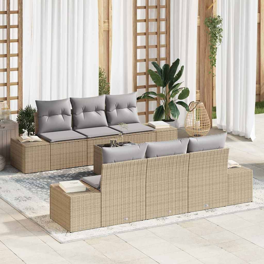 Salon de jardin 6 places en polyrotin beige modulable avec coffre de rangement et table basse – ComfortXL Outdoor Living - Image 1