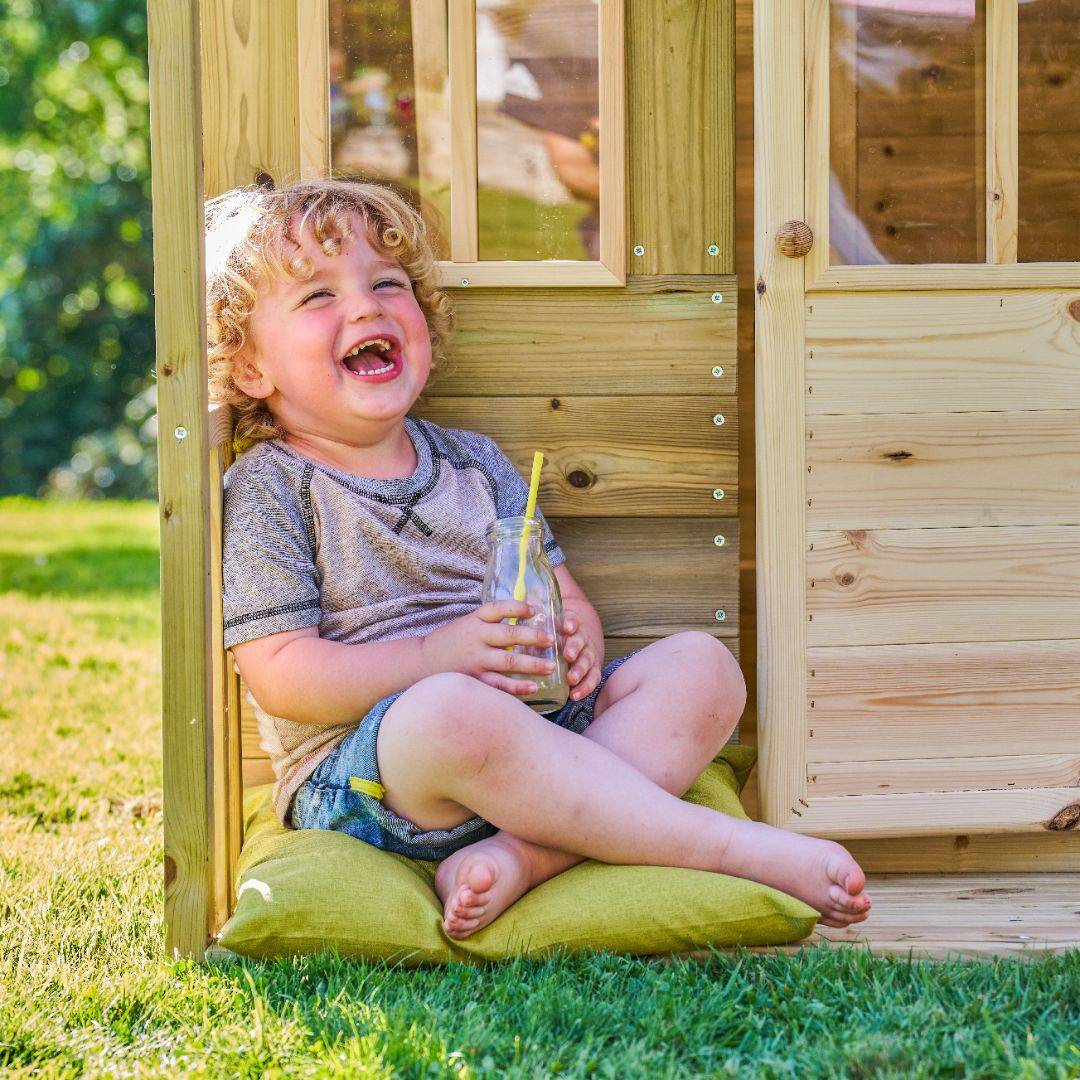 Maisonnette cabane en bois FSC® avec toboggan vert pomme LOFT - Image 10