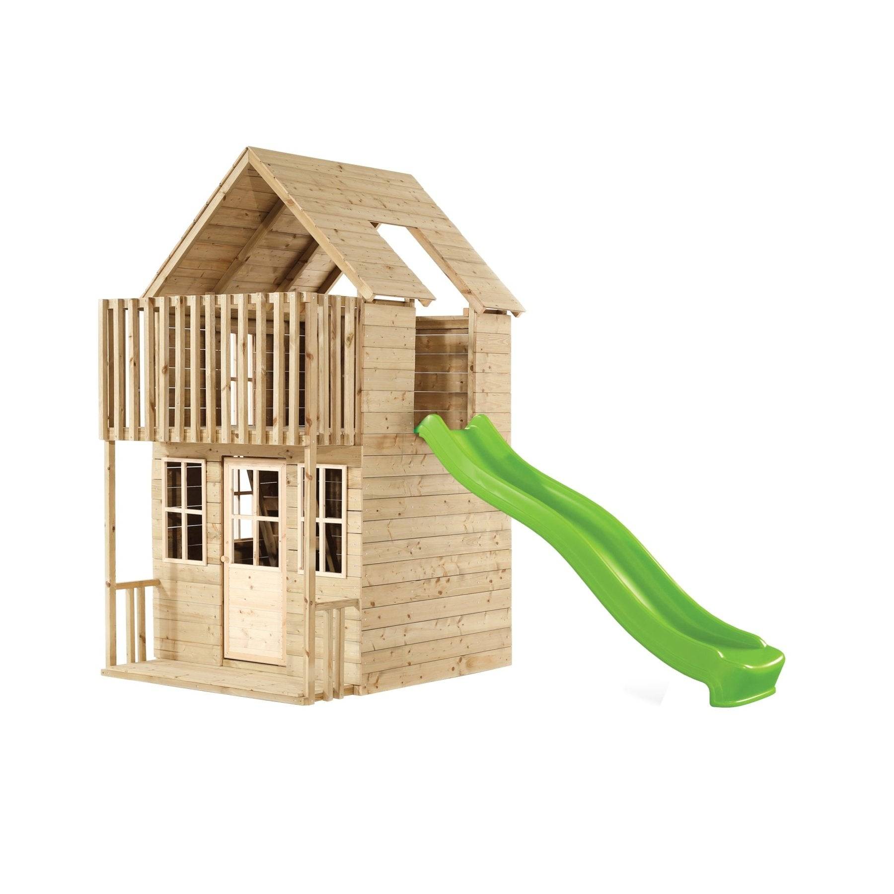 Maisonnette cabane en bois FSC® avec toboggan vert pomme LOFT - Image 2