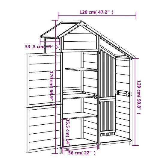 Abri à outils 0.64m² - Cabane à outils - Abri de jardin gris 120x53,5x170 cm bois massif pin MAISON CHIC - Image 8