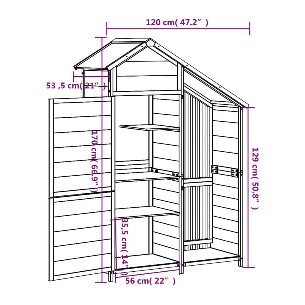 Abri à outils 0.64m² - Cabane à outils - Abri de jardin gris 120x53,5x170 cm bois massif pin MAISON CHIC - Image 8