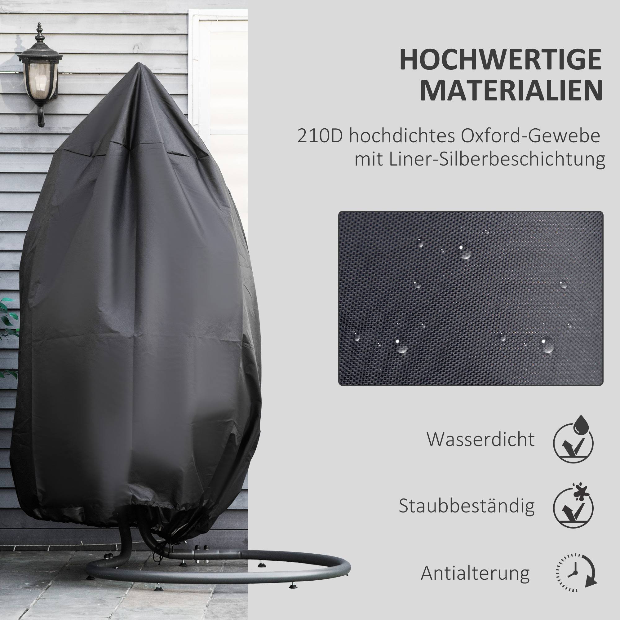 Housse de protection chaise suspendue tissu Oxford imperméable 115x190cm noir - ComfortXL Outdoor Living - Image 6