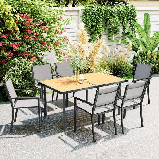 PANGIVO - Table de jardin acier effet bois naturel 150 x 90 x 72 cm - PANGIVO - Image 3
