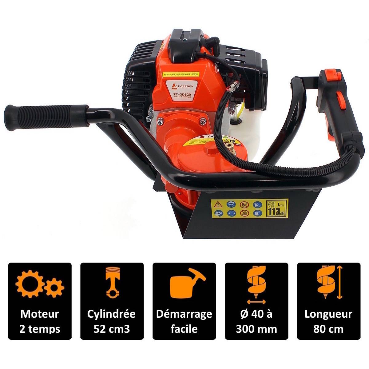 GT Garden Rallonge 30 Cm Pour Tarière Thermique - Extension Acier Laqué