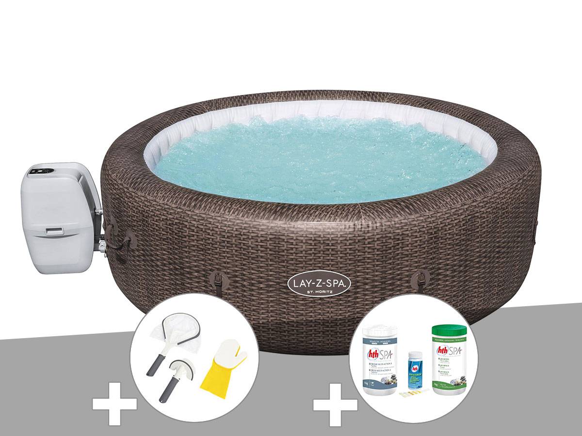 Bestway - Kit spa gonflable Bestway Lay-Z-Spa St Moritz rond Airjet 5/7 places + Kit traitement brome + Kit de nettoyage