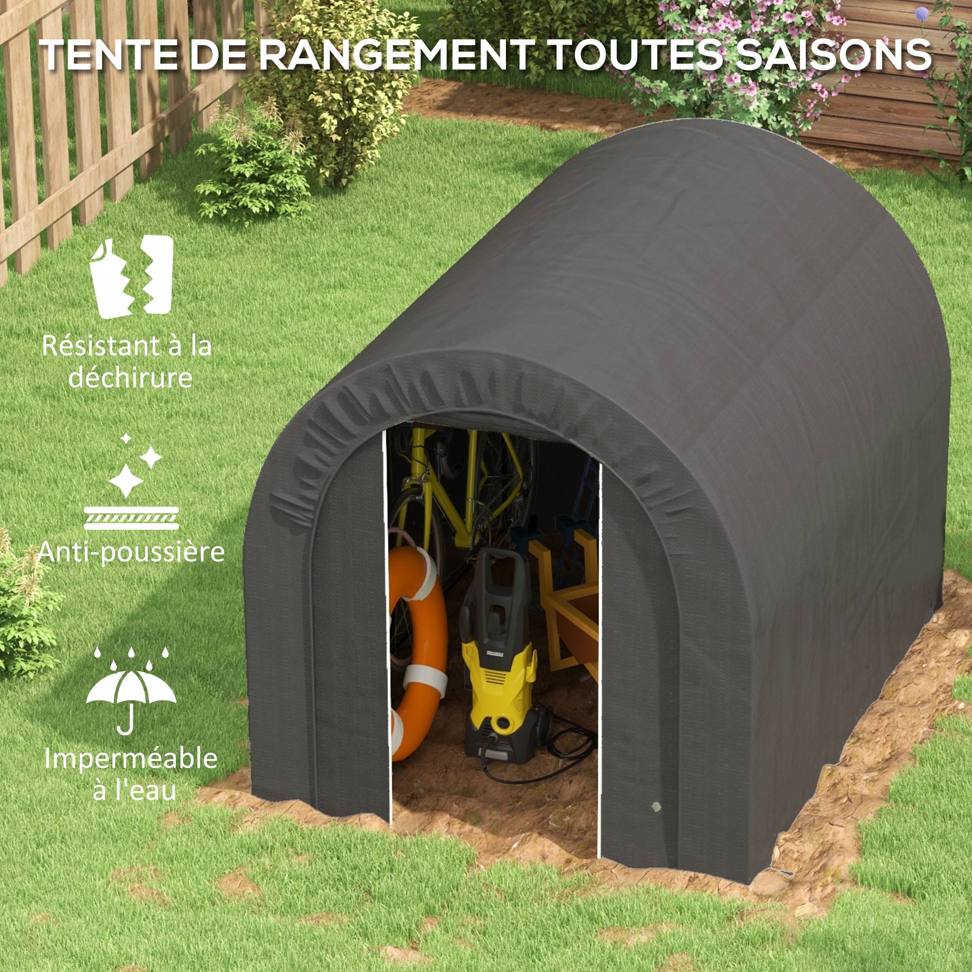 ComfortXL - Tente de rangement PE métal extérieur garage vélos bois 239x180x190cm gris foncé - ComfortXL Outdoor Living - Image 6