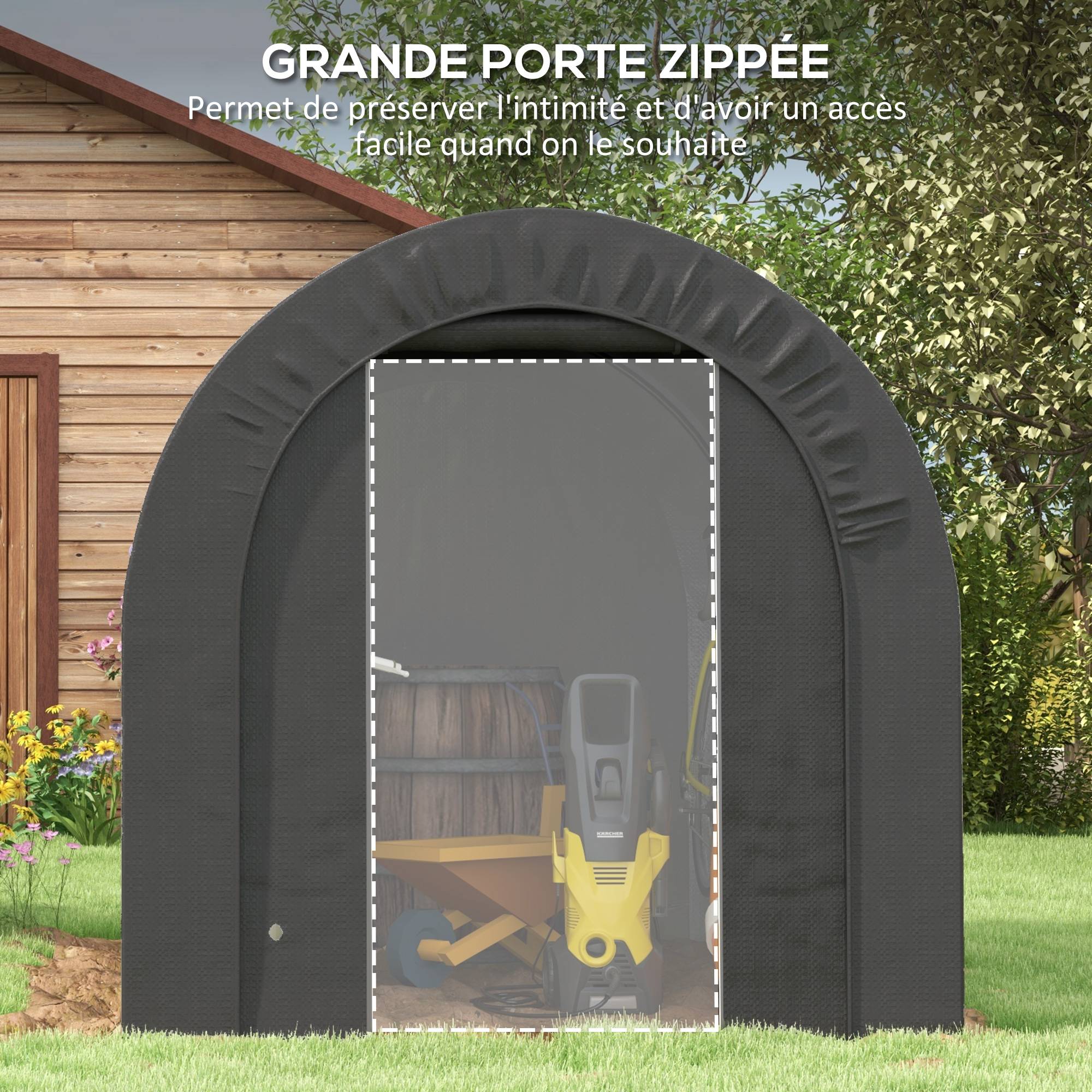 ComfortXL - Tente de rangement PE métal extérieur garage vélos bois 239x180x190cm gris foncé - ComfortXL Outdoor Living - Image 8