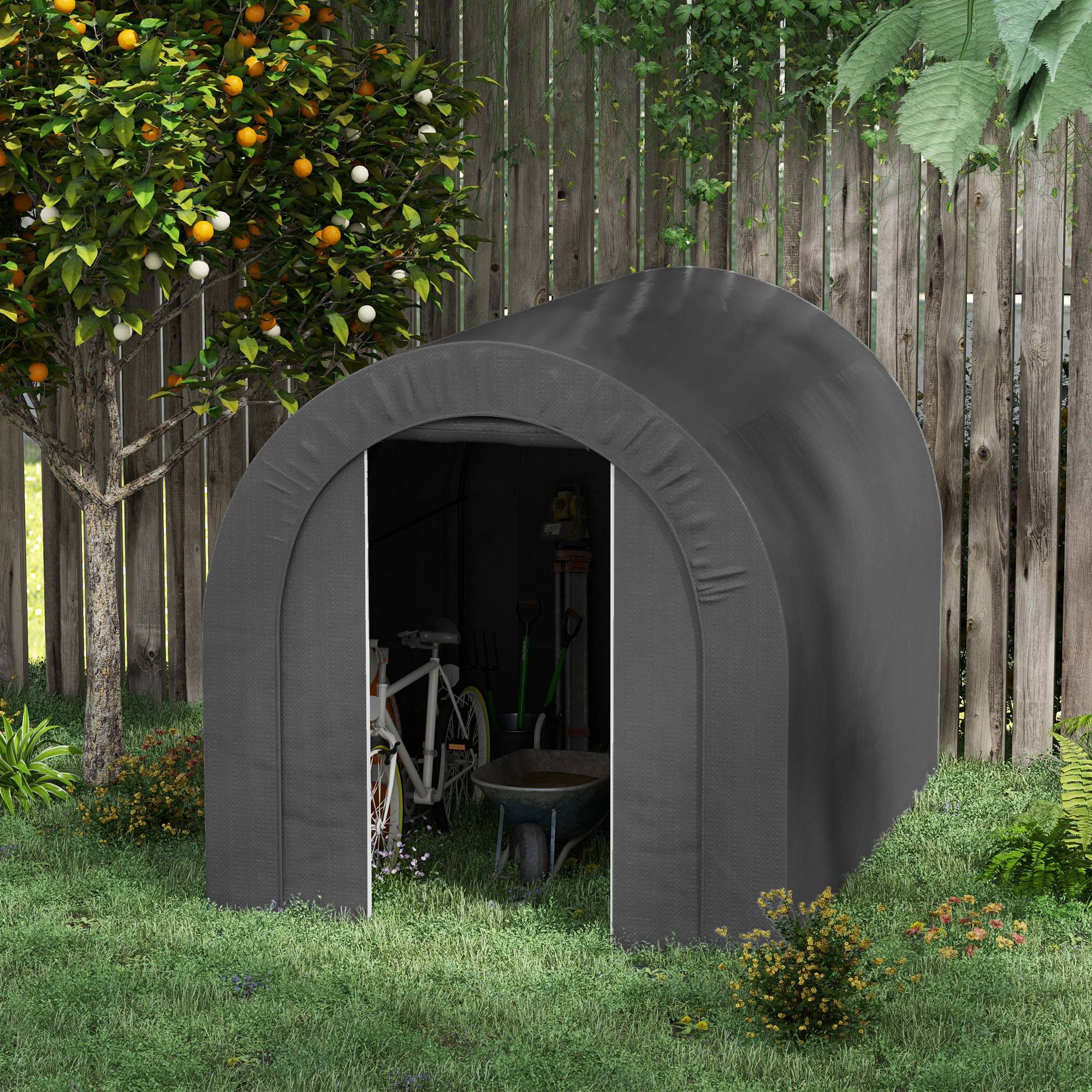 ComfortXL - Tente de rangement PE métal extérieur garage vélos bois 239x180x190cm gris foncé - ComfortXL Outdoor Living - Image 3
