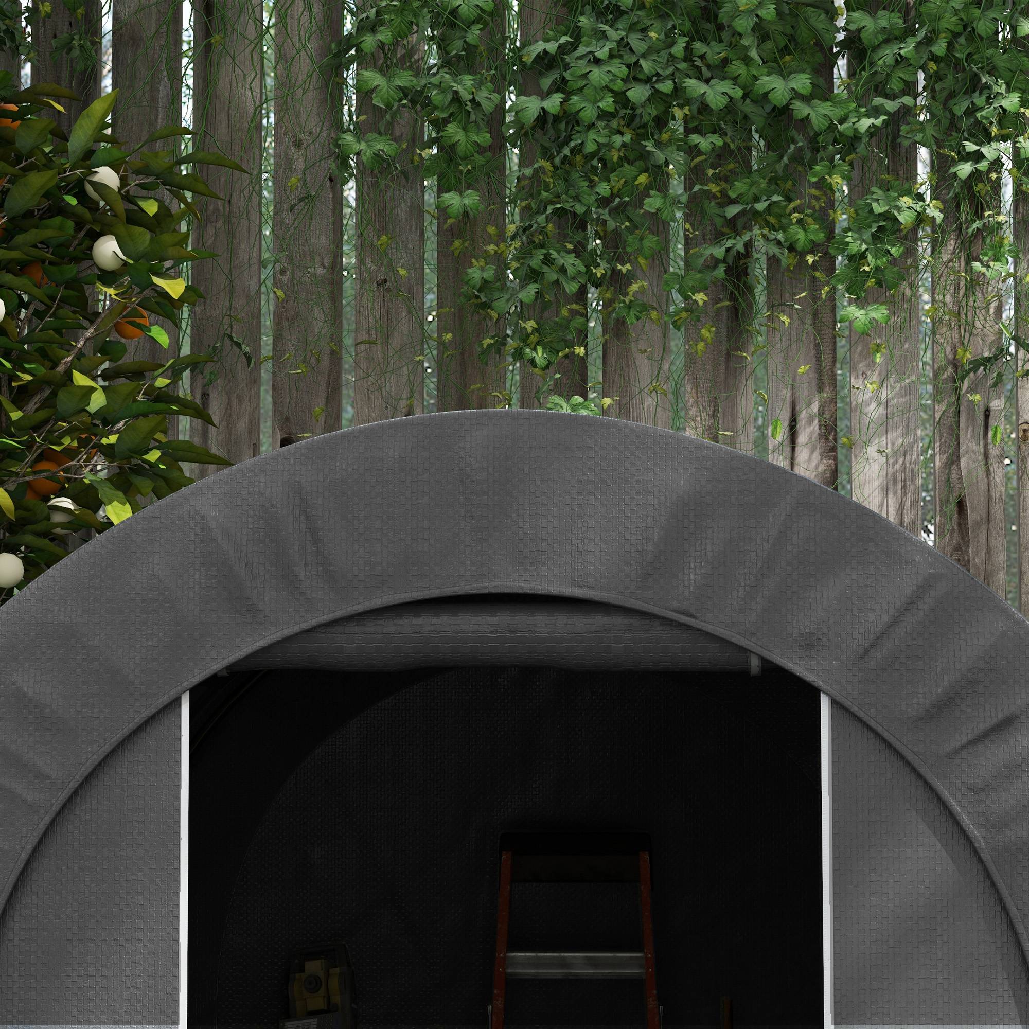 ComfortXL - Tente de rangement PE métal extérieur garage vélos bois 239x180x190cm gris foncé - ComfortXL Outdoor Living - Image 10