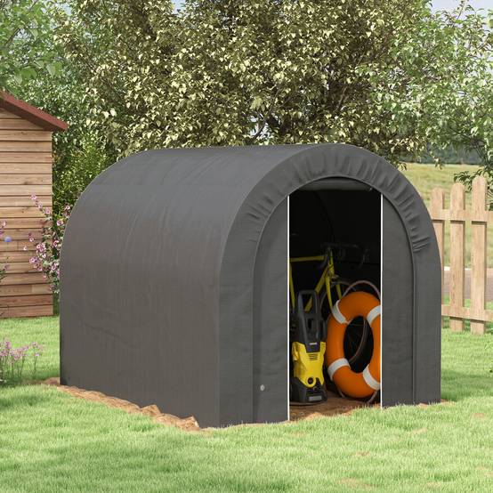 ComfortXL - Tente de rangement PE métal extérieur garage vélos bois 239x180x190cm gris foncé - ComfortXL Outdoor Living - Image 4