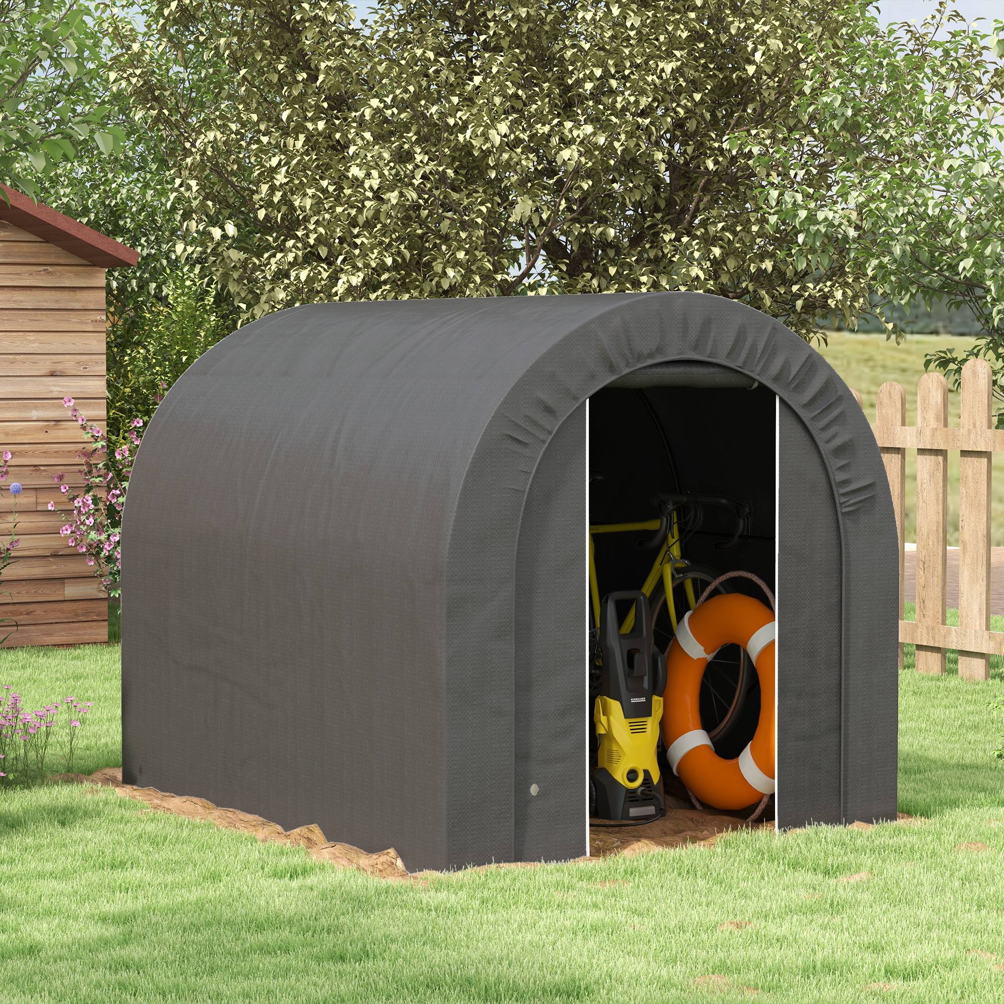 ComfortXL - Tente de rangement PE métal extérieur garage vélos bois 239x180x190cm gris foncé - ComfortXL Outdoor Living - Image 4