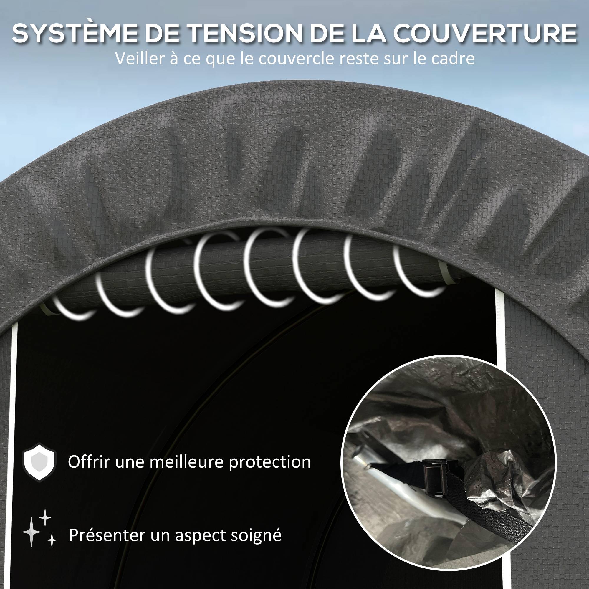 ComfortXL - Tente de rangement PE métal extérieur garage vélos bois 239x180x190cm gris foncé - ComfortXL Outdoor Living - Image 9