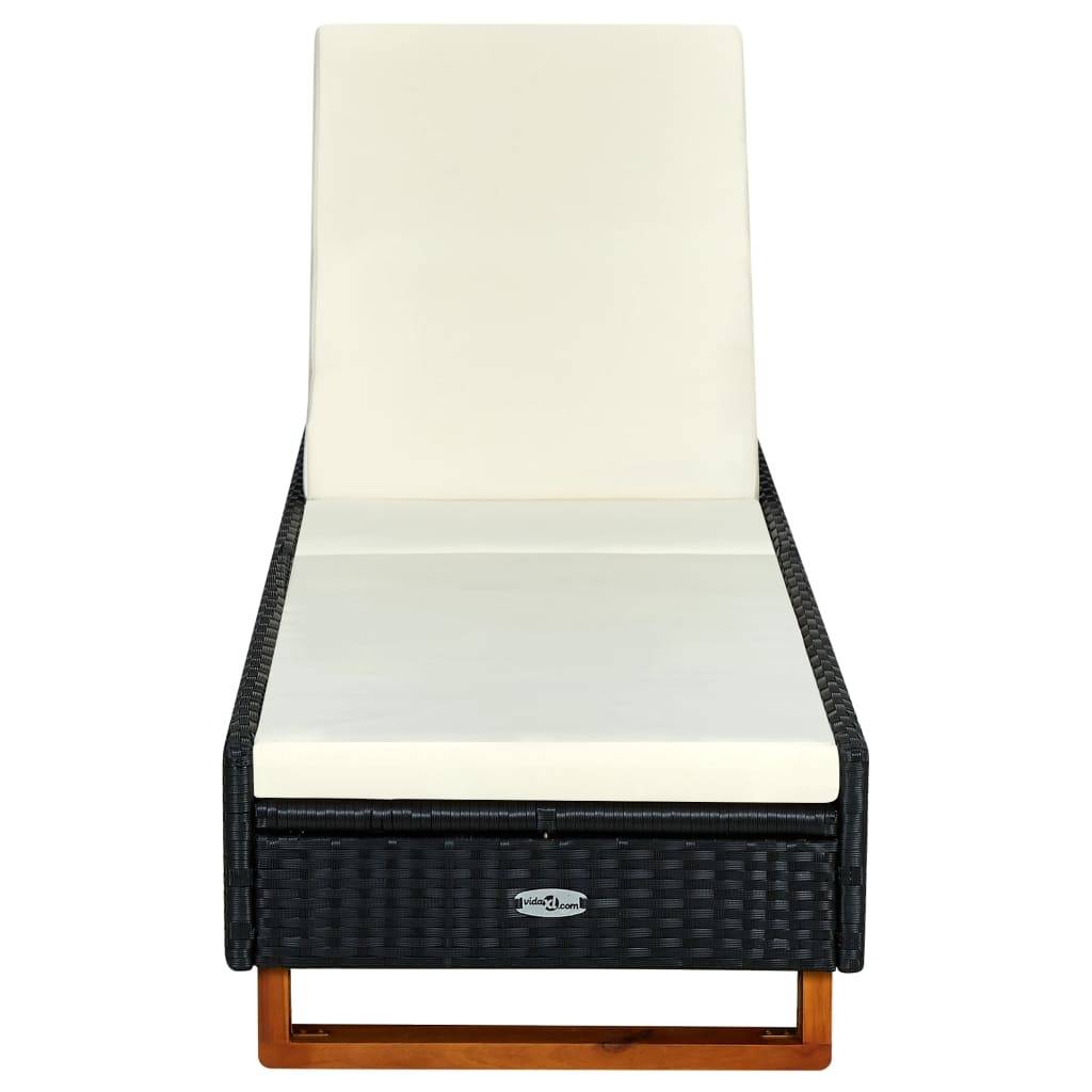 Helloshop26 - Transat bain de soleil avec coussin résine tressée noir - Image 2