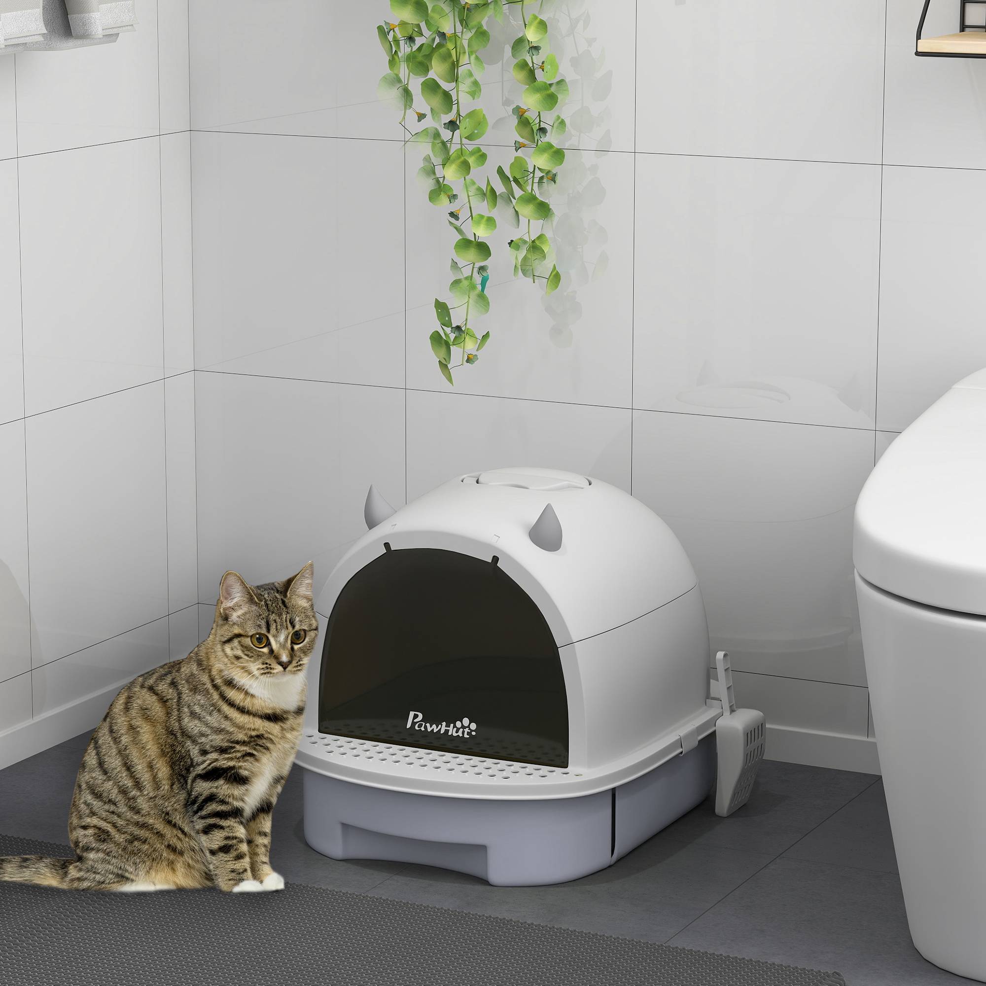 Sans Marque - Litière couvercle, pelle, bac coulissant, pédale, pour chat -5kg, 40,5x52x39cm, Gris - Image 4