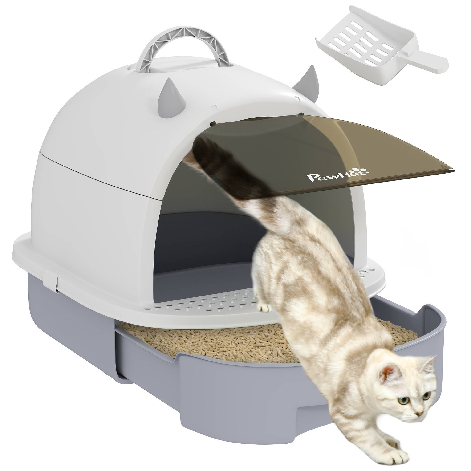Sans Marque - Litière couvercle, pelle, bac coulissant, pédale, pour chat -5kg, 40,5x52x39cm, Gris - Image 1