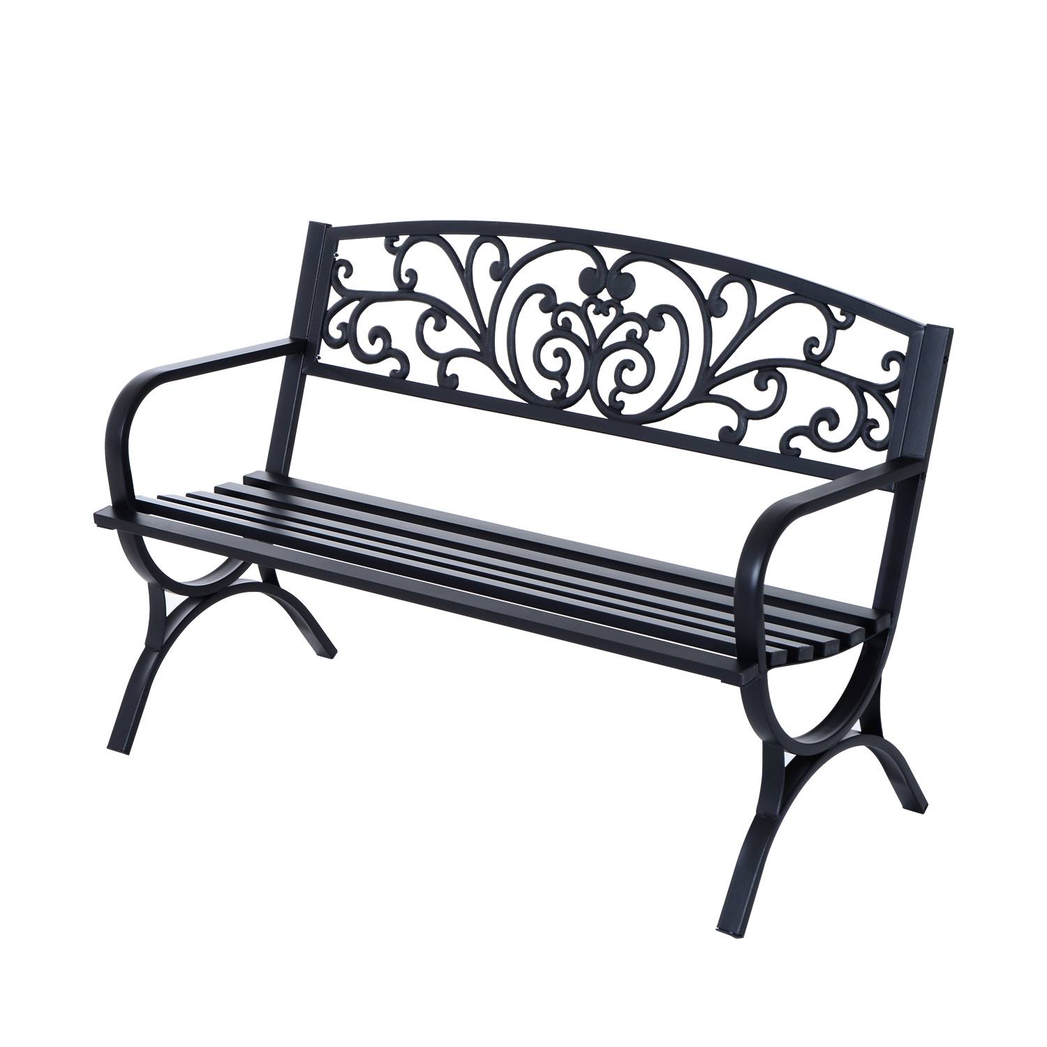 Outsunny - Outsunny Banc de Jardin terrasse en Acier Fonte Noir 3 Places 127 x 60 x 85 cm Charge Max 250 Kg - Outsunny - Image 1