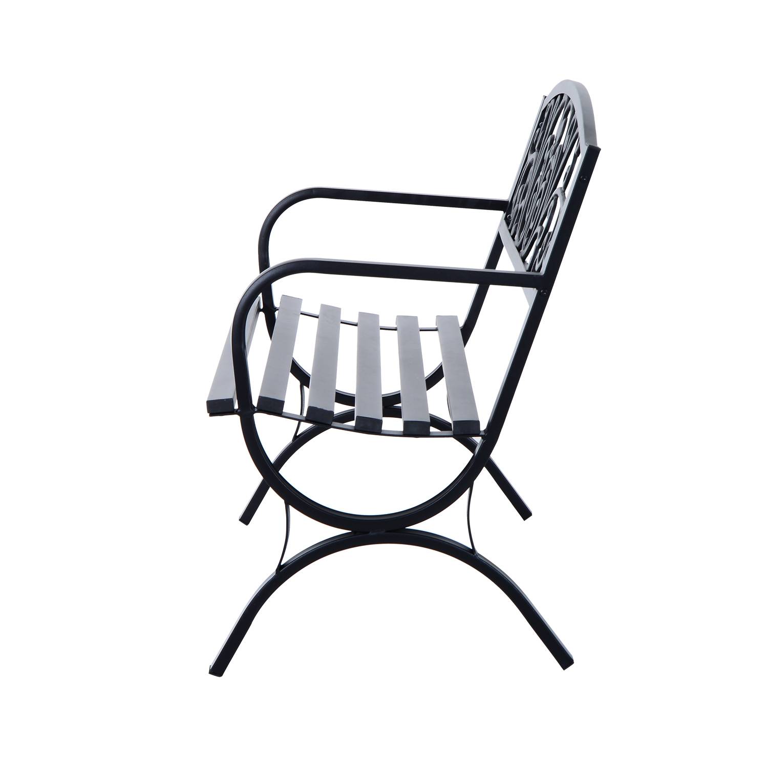 Outsunny - Outsunny Banc de Jardin terrasse en Acier Fonte Noir 3 Places 127 x 60 x 85 cm Charge Max 250 Kg - Outsunny - Image 3