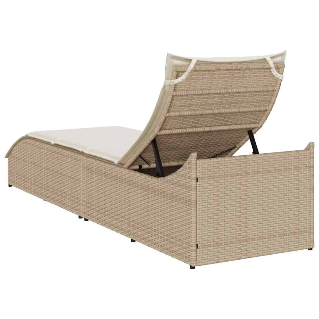Maison Chic - Bain de soleil - Transat pliante coussin et rangement beige résine tressée HL128 - Image 7