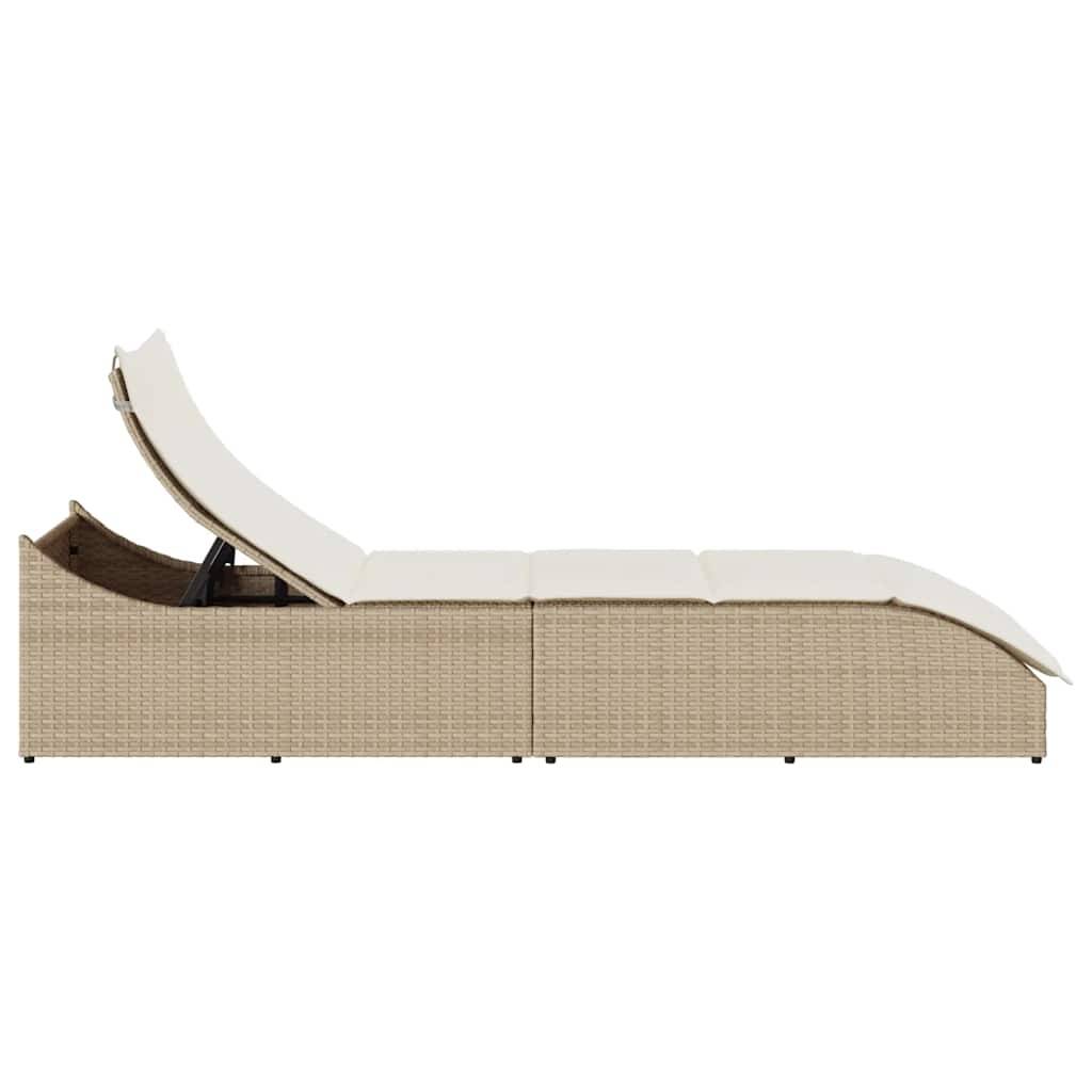 Maison Chic - Bain de soleil - Transat pliante coussin et rangement beige résine tressée HL128 - Image 6