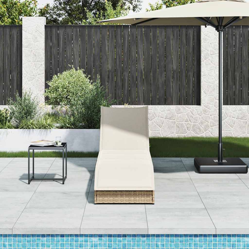 Maison Chic - Bain de soleil - Transat pliante coussin et rangement beige résine tressée HL128 - Image 3