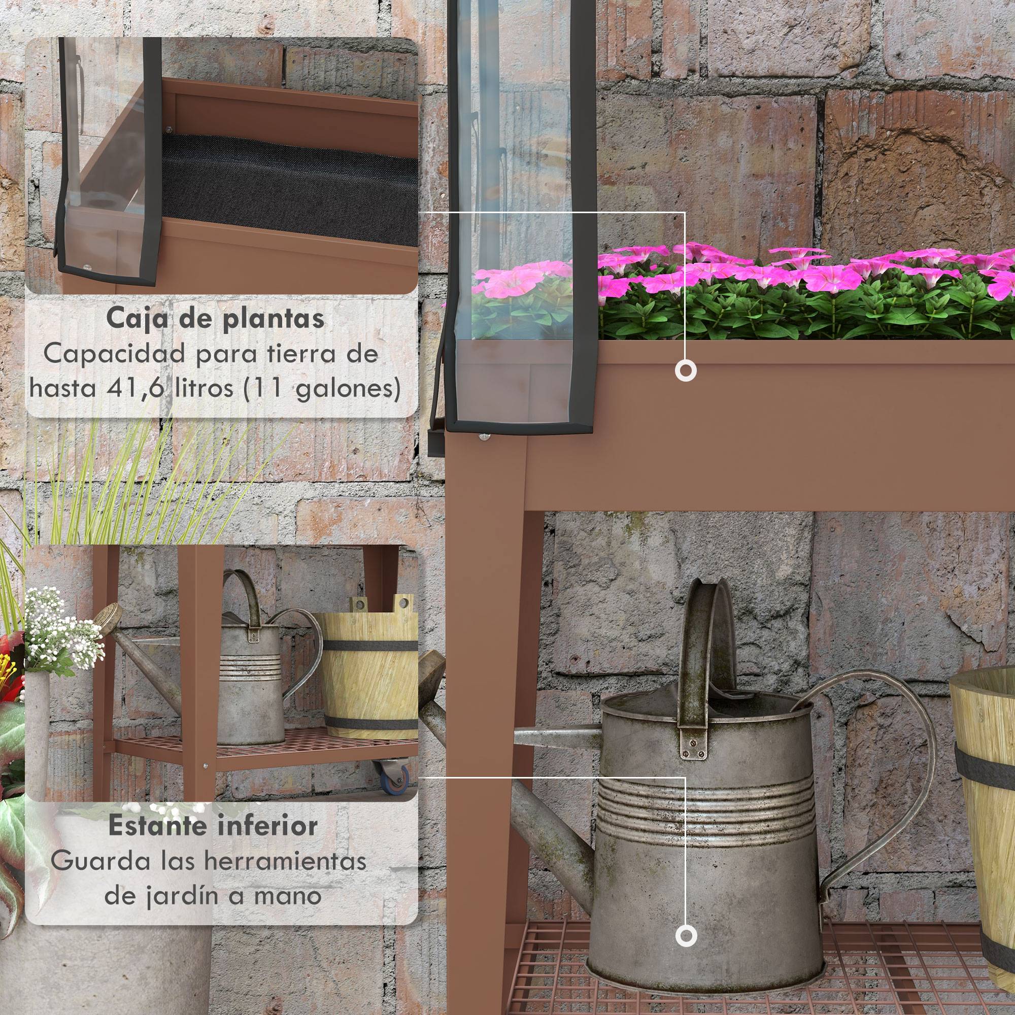 ComfortXL - Potager surélevé avec housse plastique 80 x 40 x 120 cm marron serre mobile - ComfortXL Outdoor Living - Image 7