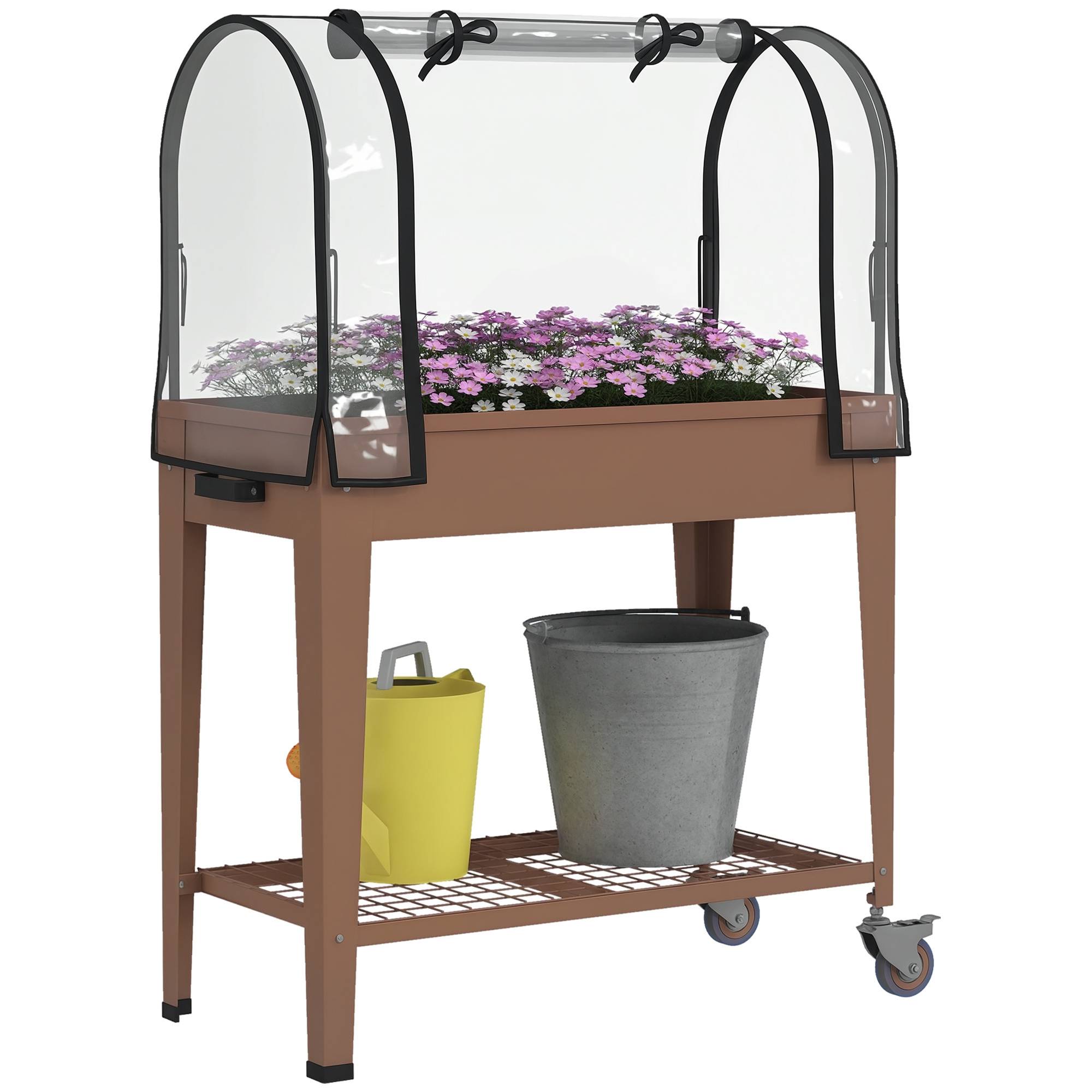ComfortXL - Potager surélevé avec housse plastique 80 x 40 x 120 cm marron serre mobile - ComfortXL Outdoor Living - Image 1