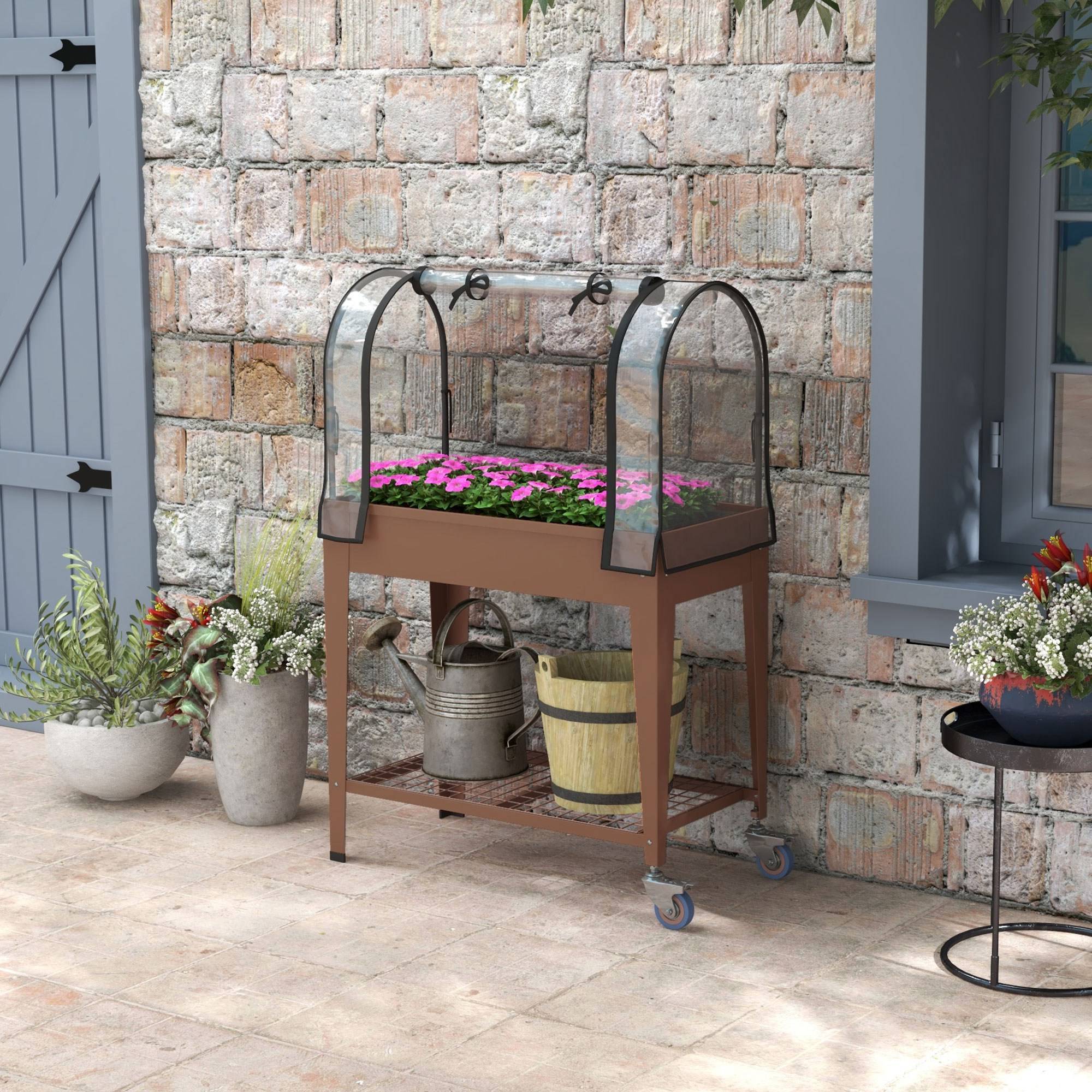 ComfortXL - Potager surélevé avec housse plastique 80 x 40 x 120 cm marron serre mobile - ComfortXL Outdoor Living - Image 4