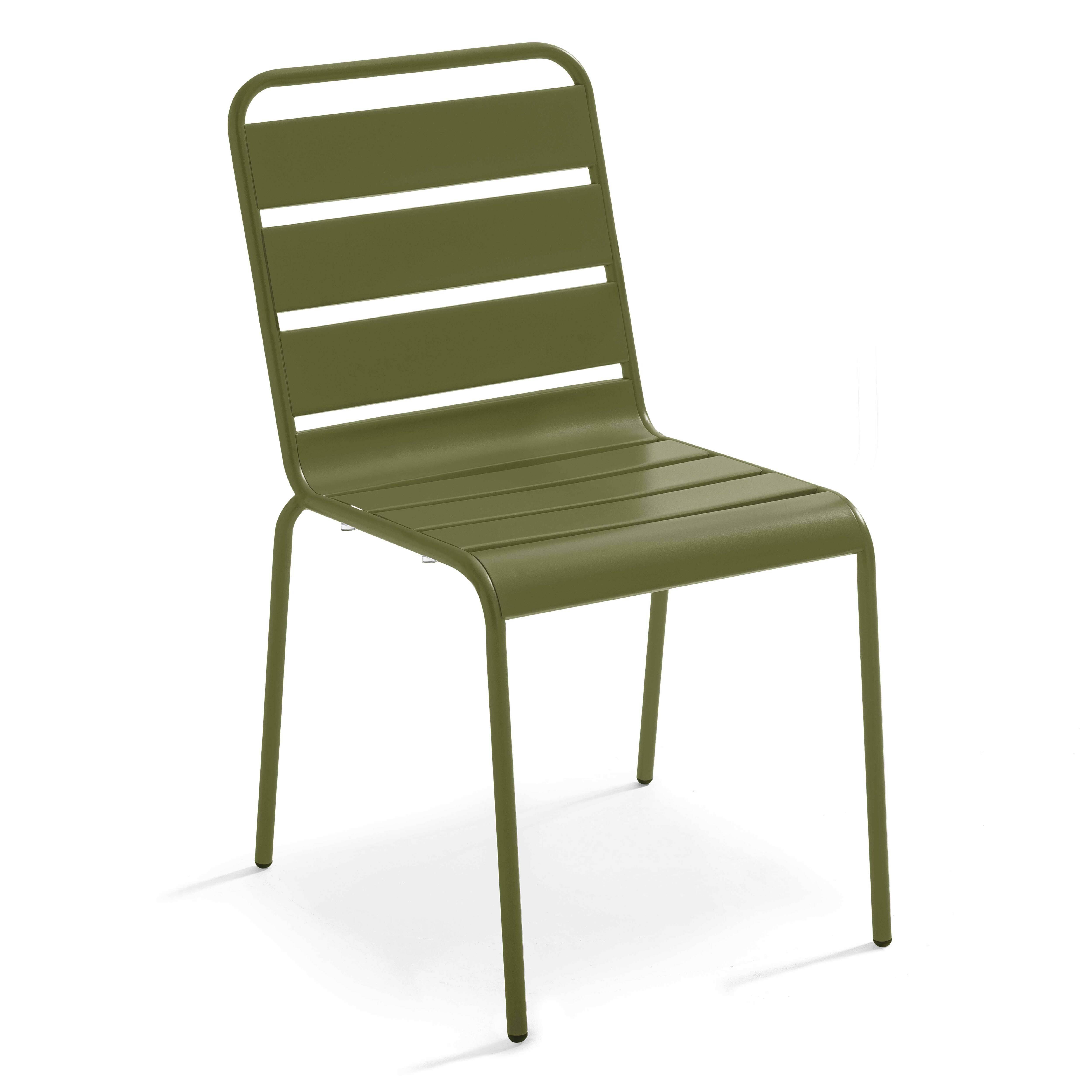 Oviala - Ensemble table de jardin en métal et 4 chaises vert Kaki Palavas - Oviala - Image 6