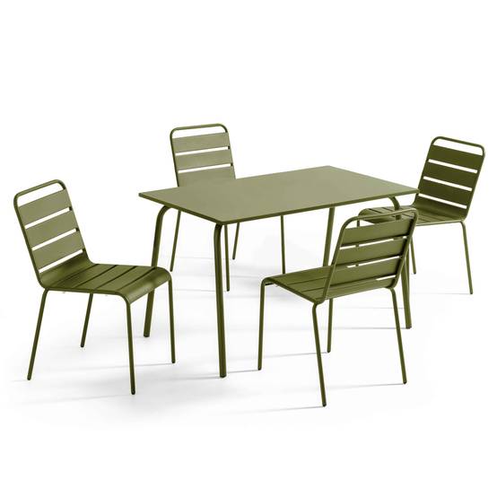 Oviala - Ensemble table de jardin en métal et 4 chaises vert Kaki Palavas - Oviala - Image 1