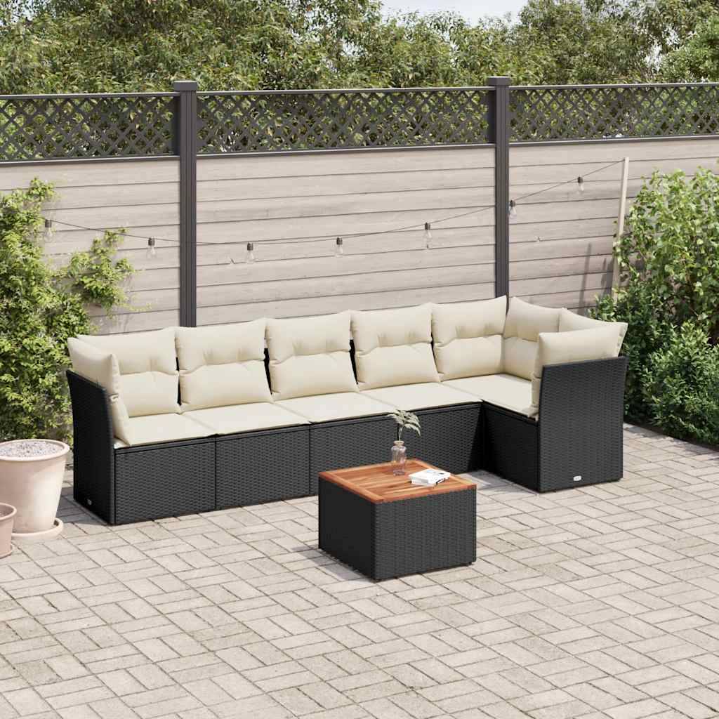 Vidaxl - Salon de jardin 7 pcs avec coussins noir résine tressée vidaXL 3255979 - Image 1
