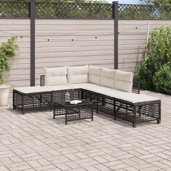 Salon de jardin d'angle 3 pcs | Mobilier d'extérieur avec coussins noir résine tressée Maison Chic - Image 3