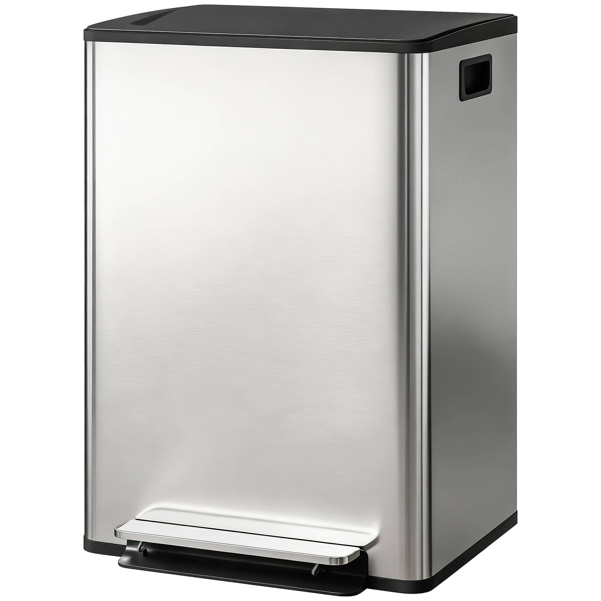 Sans Marque - Gourde pédale 2 compartiments 30 L couvercle rembourré seaux amovibles acier inoxydable argent - Image 2