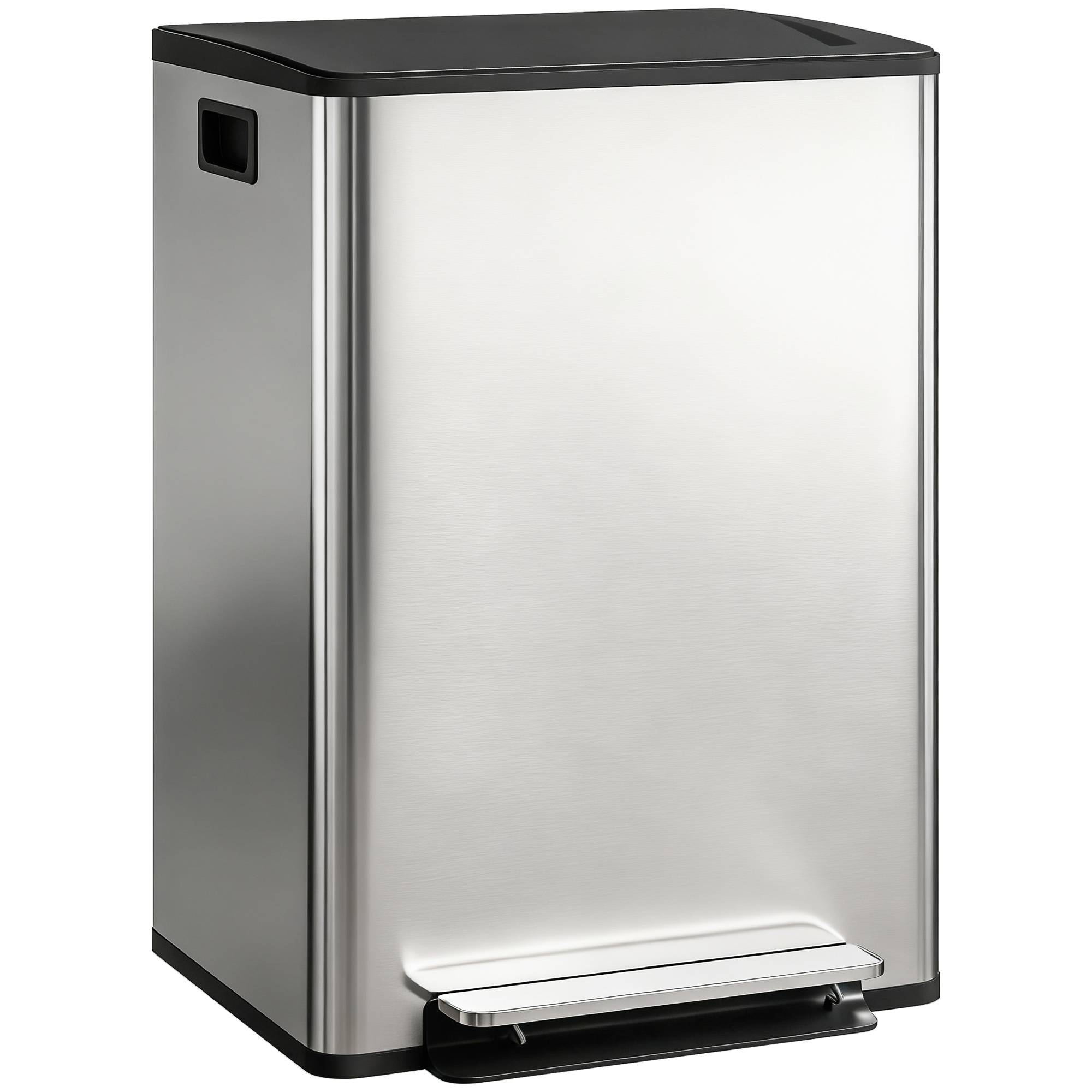Sans Marque - Gourde pédale 2 compartiments 30 L couvercle rembourré seaux amovibles acier inoxydable argent - Image 1