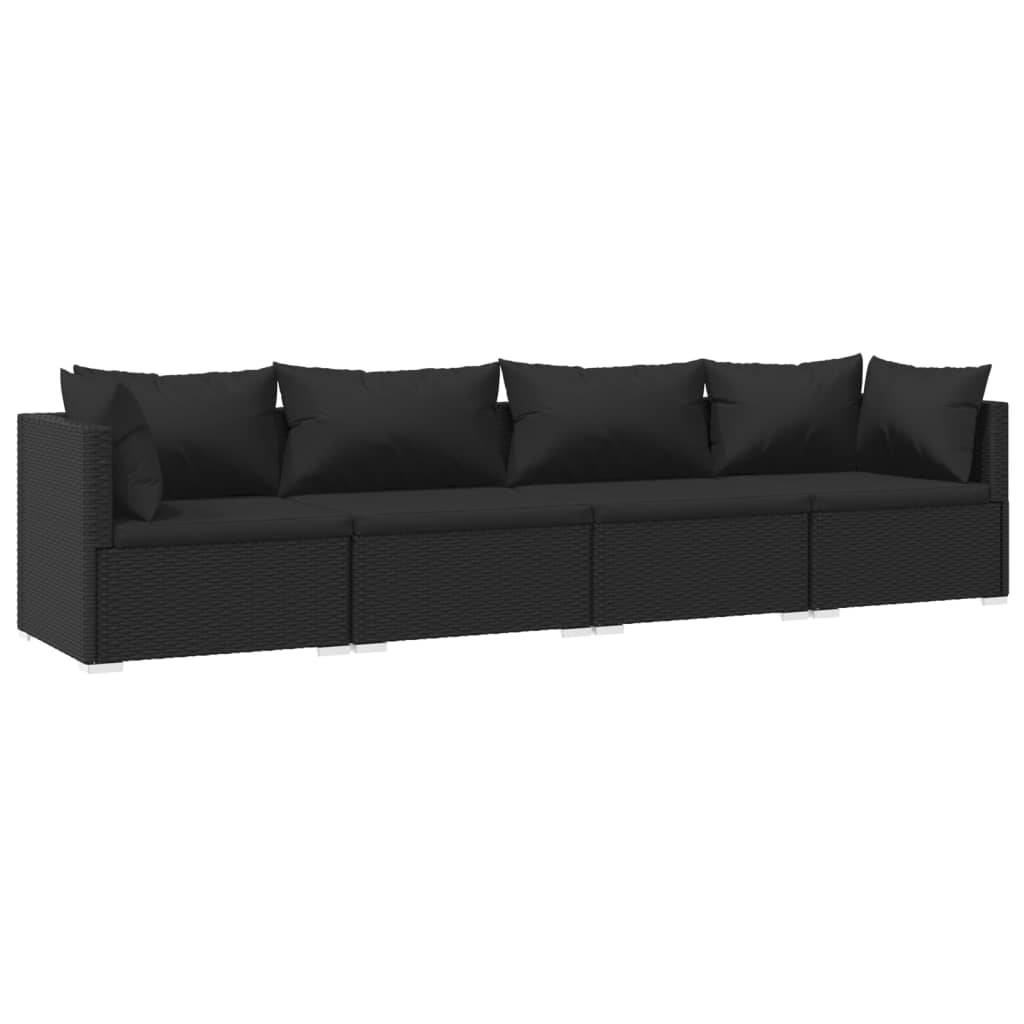 Helloshop26 - Salon de jardin meuble d'extérieur ensemble de mobilier 4 pièces avec coussins résine tressée noir - Image 1