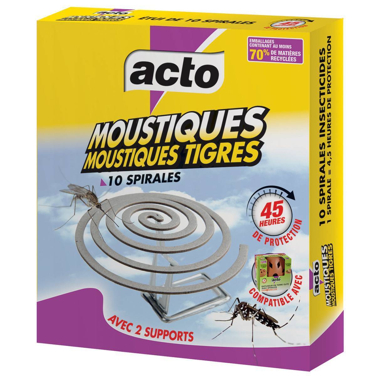 Lot 2x Spirales Anti-Moustiques Tigre ACTO : 90H de Protection - Image 2