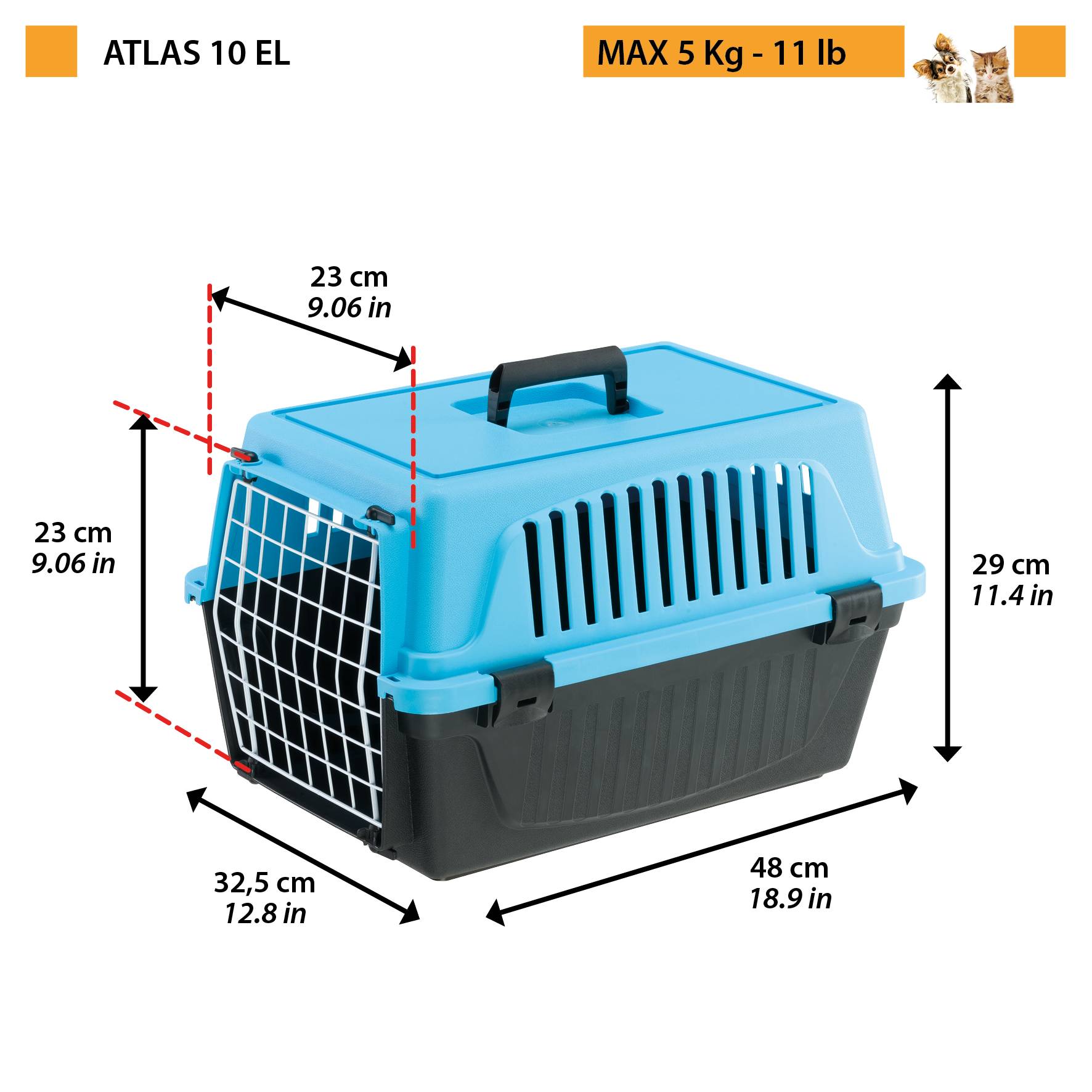 Ferplast - Ferplast Caisse de Transport Chat, Cage de Transport pour Chiens Petits et Chats jusqu'à 5 Kg, Porte en Fer Plastifié, Fentes d'aération, 32,5 x 48 x - Image 2