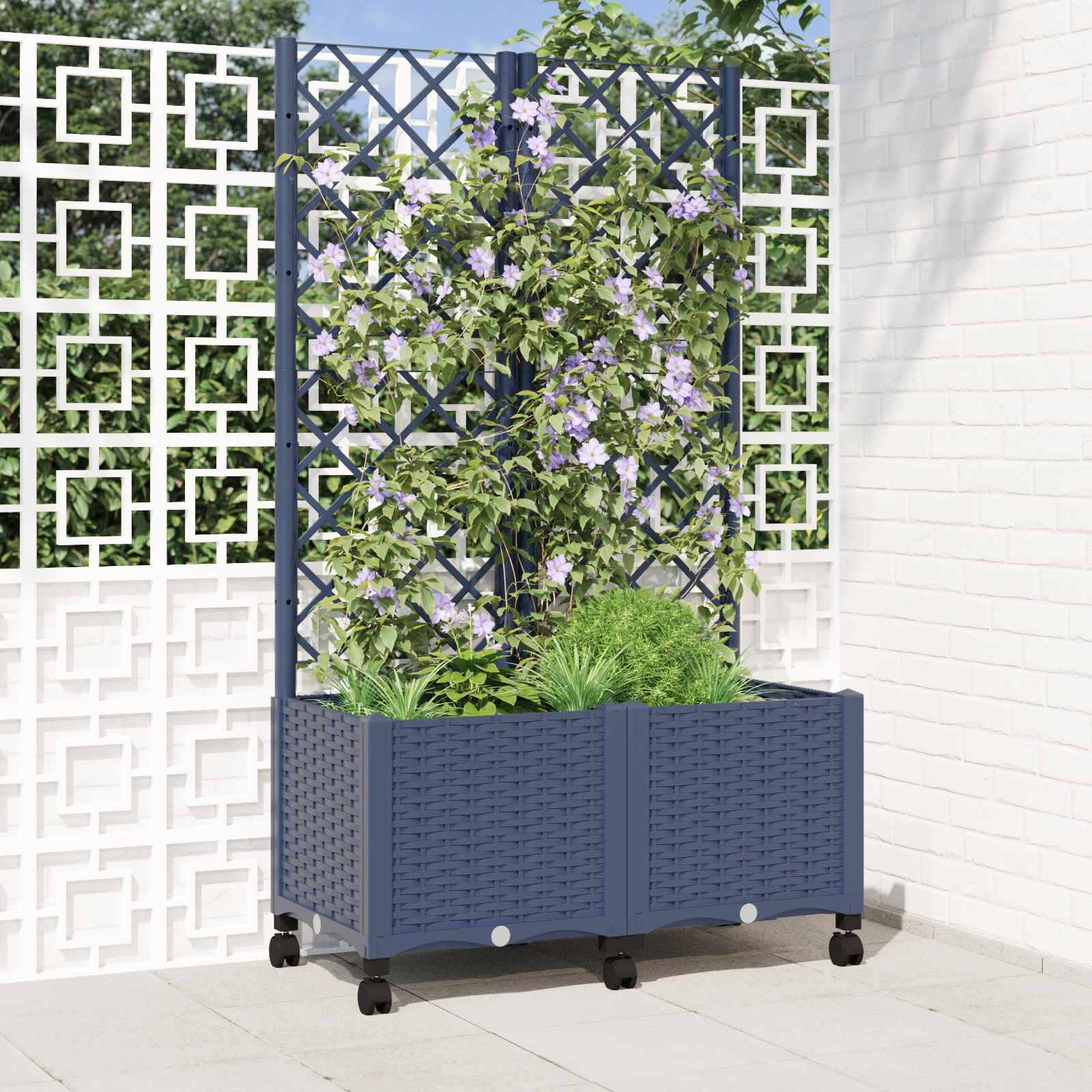 ComfortXL - Bac à fleurs treillis PP jardin balcon tuteur tomates 80x40cm gris bleu - ComfortXL Outdoor Living